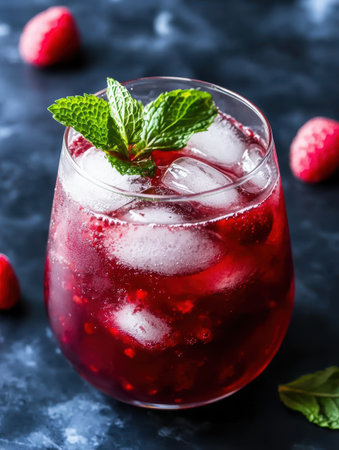 refreshing raspberry cocktail with mintの素材