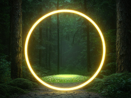 Glowing portal in enchanted forestの素材