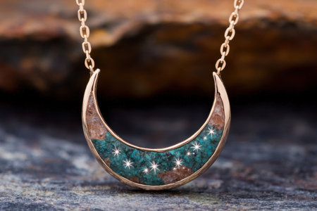 Crescent moon pendant with turquoise and crystal accentsの素材