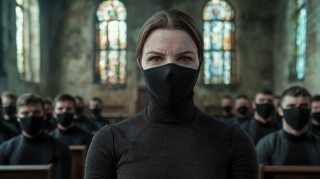 masked person in a churchの素材