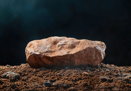 Rugged rock formation on desert terrainの素材