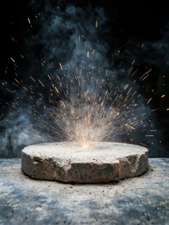 Dramatic explosion of sparks on a snowy surfaceの素材
