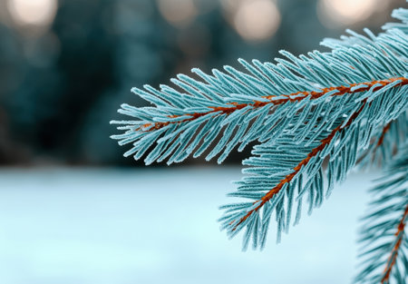 Frosty pine branch in winterの素材
