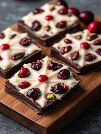 Decadent chocolate and pomegranate dessert barsの素材