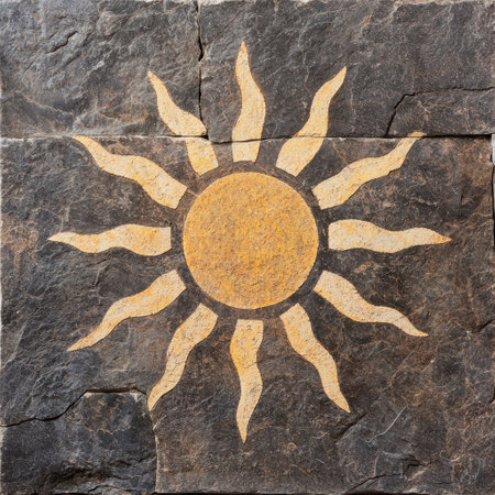 Sun symbol carved into stoneの素材