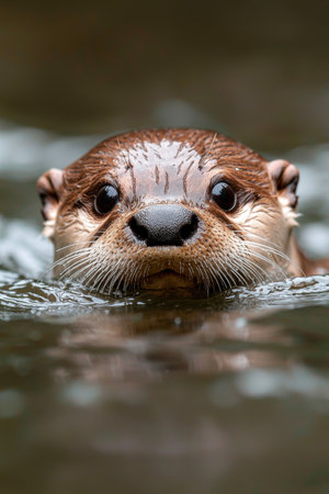 Cute otter swimming in waterの素材
