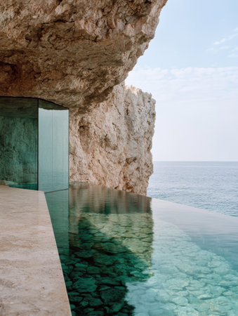 Luxury cliff-side pool with stunning ocean viewの素材
