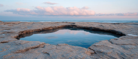 Serene coastal pool at sunsetの素材