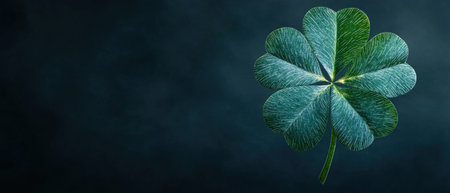 Vibrant green shamrock leaf on dark backgroundの素材