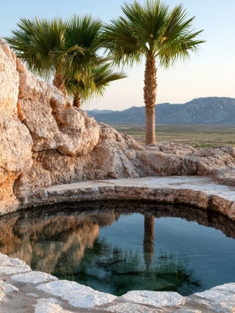 Tranquil oasis in the desert landscapeの素材