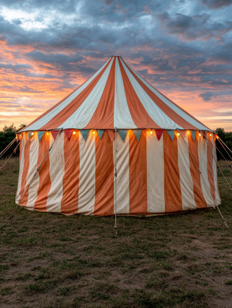 Colorful circus tent at sunsetの素材