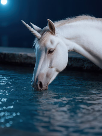 Majestic Unicorn in Moonlit Watersの素材