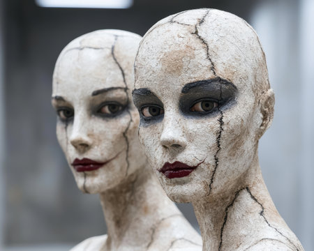 Cracked porcelain dolls with dark makeupの素材