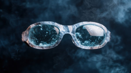 Cracked and damaged glasses with smoke in the backgroundの素材