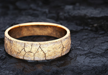 Rustic wooden ring on dark backgroundの素材