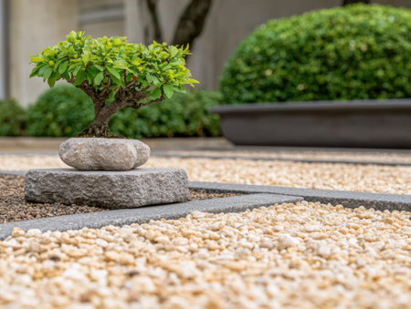 Miniature bonsai tree in zen gardenの素材