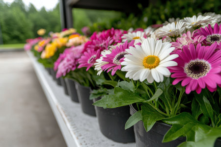 Vibrant Floral Arrangement in Potsの素材