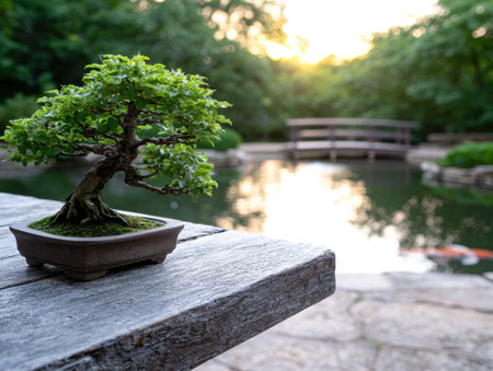 Bonsai tree in japanese gardenの素材