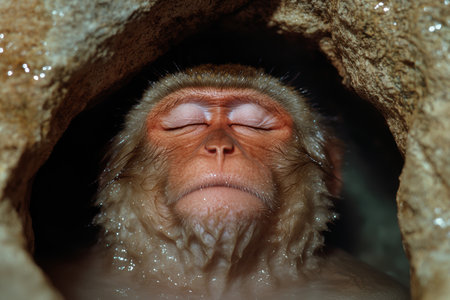 Sleeping primate in caveの素材