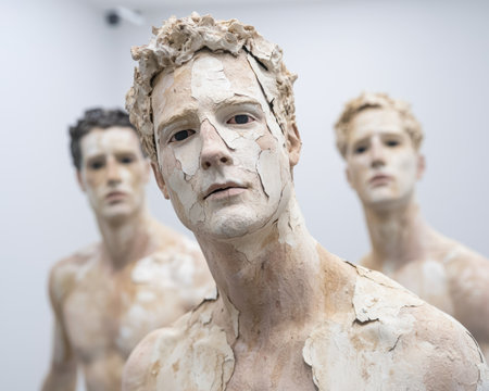 Cracked clay sculpture of human figuresの素材