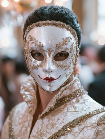 Ornate Venetian Mask with Intricate Gold Detailingの素材