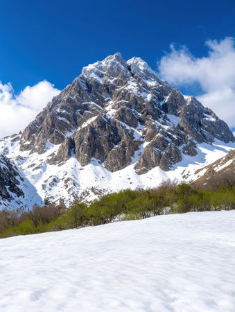 Majestic snow-capped mountain peak in scenic landscapeの素材