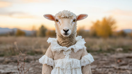 Adorable sheep in a lace dressの素材