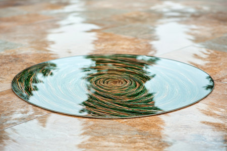 Rippling water reflection of a pine treeの素材