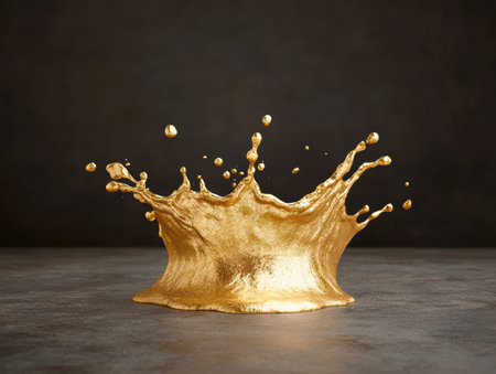 golden liquid splash on dark backgroundの素材
