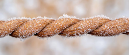 Frost-covered wooden branch in winterの素材