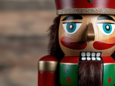 Colorful nutcracker soldier figure with large eyes and beardの素材