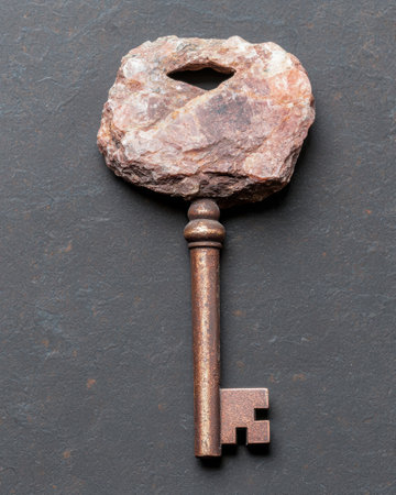 Antique copper key on slate backgroundの素材
