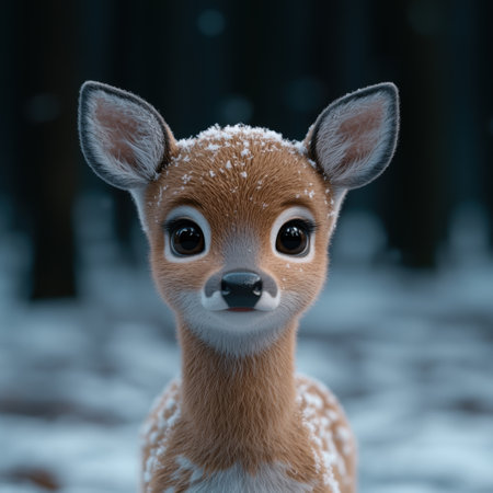 Adorable baby deer in winter wonderlandの素材