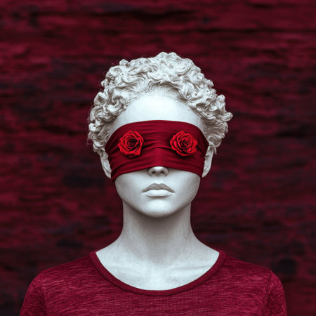 Mysterious woman with blindfold and rosesの素材