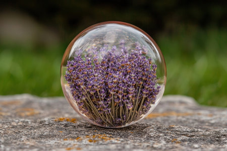 Lavender flowers in glass sphereの素材