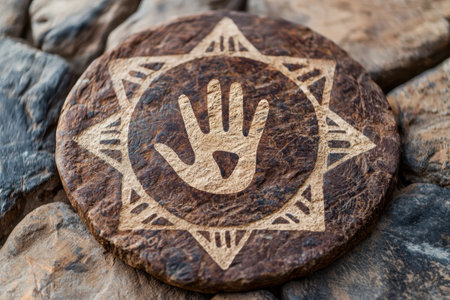 Carved rock with tribal symbolの素材