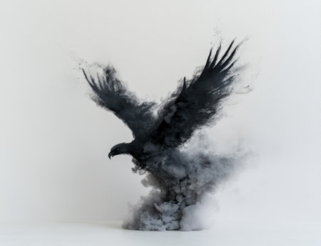 Dramatic black bird emerging from smokeの素材