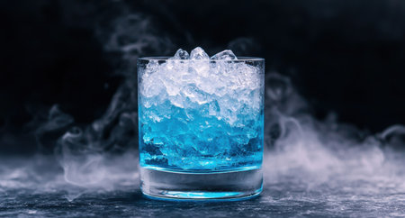 Icy blue cocktail with smoke effectの素材