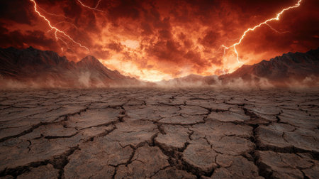 Apocalyptic landscape with dramatic sky and lightningの素材