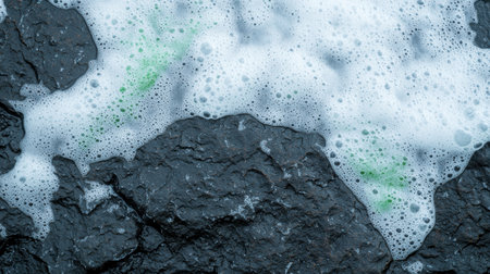 Closeup of wet, cracked rock surface with bubblesの素材