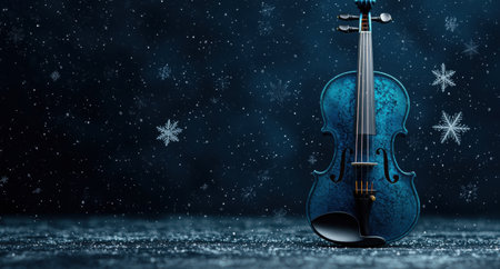 Snowy winter night with a blue violinの素材