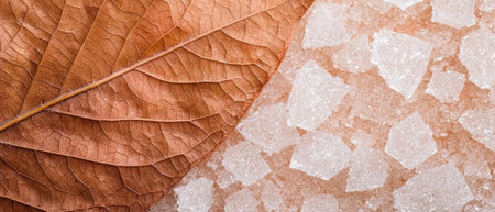 Detailed texture of a dried leaf and salt crystalsの素材