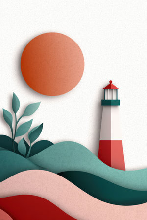 Serene coastal landscape with lighthouseの素材