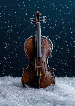 Frozen violin in winter snowの素材