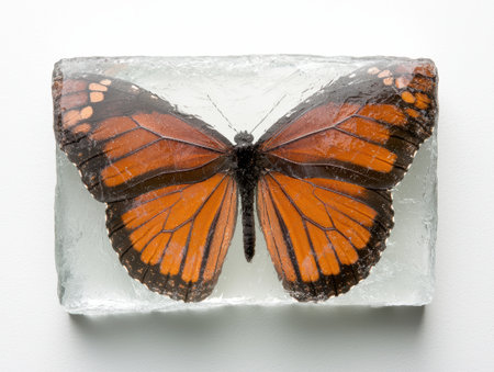 Preserved butterfly specimen encased in iceの素材