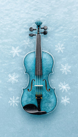 Icy winter violin on snowy backgroundの素材