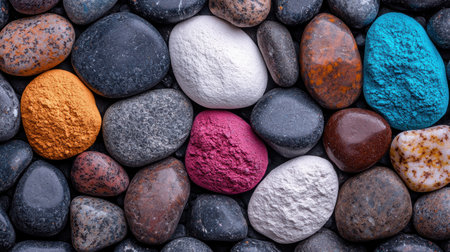 Colorful pebbles and stones backgroundの素材