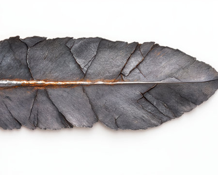 Detailed close-up of a black featherの素材