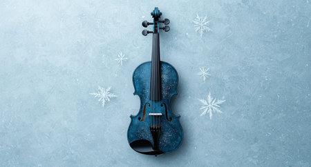 Icy winter violin with snowflakesの素材