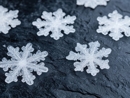 Intricate snowflakes on a dark backgroundの素材